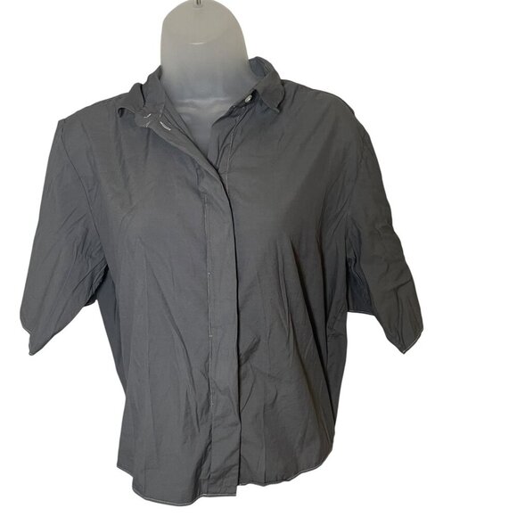 COS Gray Short Sleeve Button-Up Shirt Women’s Size 6 EUR 36 Cotton Blend Minimal - Picture 4 of 7